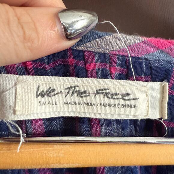 FREE PEOPLE | We The Free Cloud Breaker Purple Plaid Lace Up Boho Blouse | Small - Picture 6 of 9